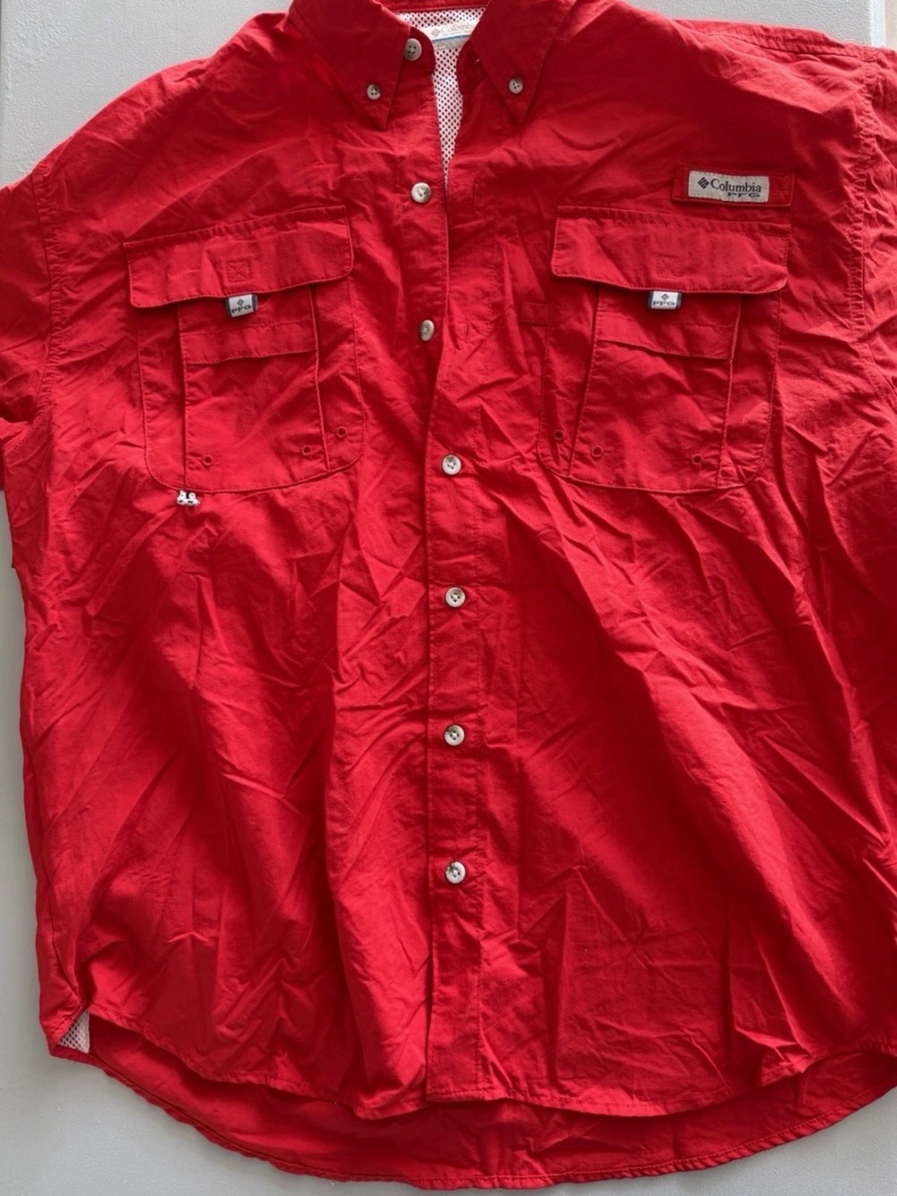 Columbia Men's Bright Red Short-Sleeve Button-Down Fishing Shirt